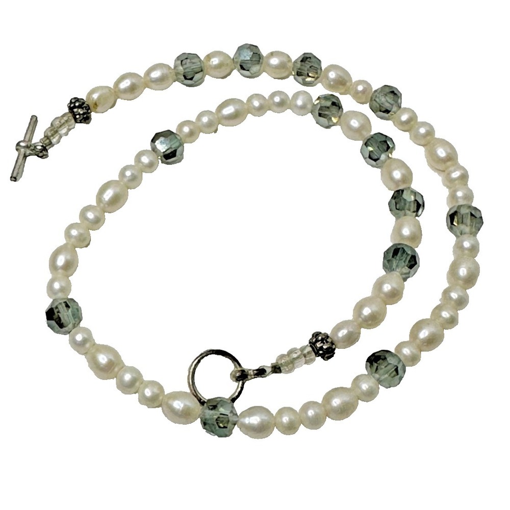 Genuine Freshwater‎ Pearl Gray AB Beaded Necklace Silver tone Toggle 16 in